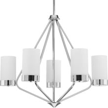 Elevate Collection Five-Light Polished Chrome Etched White Glass Mid-Century Modern Chandelier Light - Dry Location Listed
