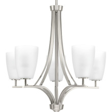Leap Collection Five-Light Brushed Nickel Etched Opal Glass Modern Chandelier Light - Dry Location Listed