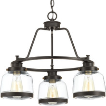 Judson Collection Three-Light Antique Bronze Clear Glass Farmhouse Chandelier Light - Dry Location Listed