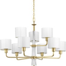 Palacio Collection Nine-Light Vintage Gold White Silk Fabric Shade Luxe Chandelier Light - Dry Location Listed