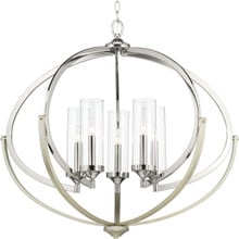 Evoke Collection Five-Light Polished Nickel Clear Glass Luxe Chandelier Light - Dry Location Listed