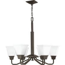 Clifton Heights Collection Six-Light Antique Bronze Etched Glass Craftsman Chandelier Light - Dry Location Listed