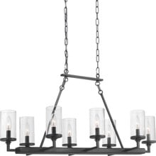 Gresham Collection Eight-Light Graphite Clear Seeded Glass Farmhouse Chandelier Light - Dry Location Listed