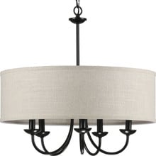 Drum Shade Collection Five-Light Matte Black Harvest Linen Shade Farmhouse Chandelier Light - Dry Location Listed