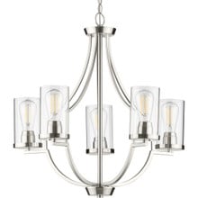 Lassiter Collection Five-Light Brushed Nickel Clear Glass Modern Chandelier Light - Dry Location Listed