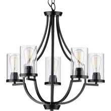 Lassiter Collection Five-Light Matte Black Clear Glass Modern Chandelier Light - Dry Location Listed