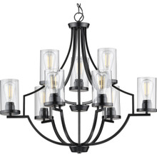 Lassiter Collection Nine-Light Matte Black Clear Glass Modern Chandelier Light - Dry Location Listed