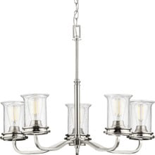 Winslett Collection Five-Light Brushed Nickel Clear Seeded Glass Coastal Chandelier Light - Dry Location Listed