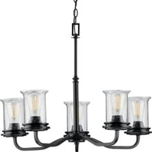 Winslett Collection Five-Light Matte Black Clear Seeded Glass Coastal Chandelier Light - Dry Location Listed