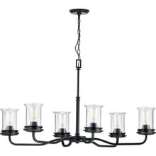 Winslett Collection Six-Light Matte Black Clear Seeded Glass Coastal Chandelier Light - Dry Location Listed