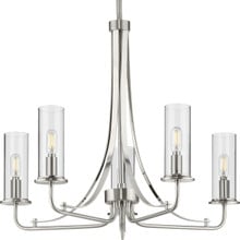 Riley Collection Five-Light Brushed Nickel Clear Glass New Traditional Chandelier Light - Dry Location Listed