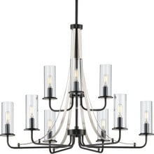 Riley Collection Nine-Light Matte Black Clear Glass New Traditional Chandelier Light - Dry Location Listed