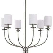 Bonita Collection Six-Light Brushed Nickel White Linen Fabric Shade Luxe Chandelier Light - Dry Location Listed