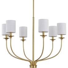 Bonita Collection Six-Light Satin Brass White Linen Fabric Shade Luxe Chandelier Light - Dry Location Listed