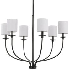 Bonita Collection Six-Light Matte Black White Linen Fabric Shade Luxe Chandelier Light - Dry Location Listed