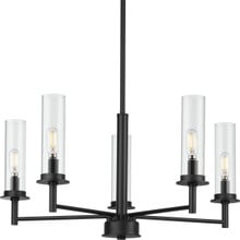 Kellwyn Collection Five-Light Matte Black and Clear Glass Transitional Style Chandelier Light - Dry Location Listed