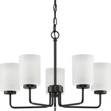 Merry Collection Five-Light Matte Black and Etched Glass Transitional Style Chandelier Light - Dry Location Listed