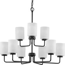 Merry Collection Nine-Light Matte Black and Etched Glass Transitional Style Chandelier Light - Dry Location Listed