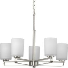 League Collection Five-Light Brushed Nickel and Etched Glass Modern Farmhouse Chandelier Light - Dry Location Listed