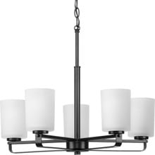League Collection Five-Light Matte Black and Etched Glass Modern Farmhouse Chandelier Light - Dry Location Listed