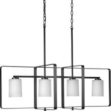 League Collection Four-Light Matte Black and Etched Glass Modern Farmhouse Chandelier Light - Dry Location Listed