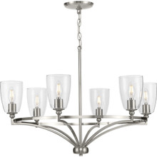 Parkhurst Collection Six-Light New Traditional Brushed Nickel Clear Glass Chandelier Light - Dry Location Listed