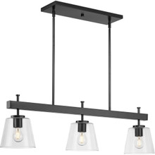 Saffert Collection Three-Light New Traditional Matte Black Clear Glass Linear Island Chandelier Light - Dry Location Listed