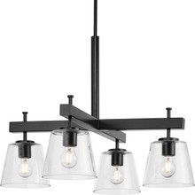 Saffert Collection Four-Light New Traditional Matte Black Clear Glass Chandelier Light - Dry Location Listed