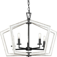 Galloway Collection Five-Light 19.25" Matte Black Modern Farmhouse Chandelier with Distressed White Accents - Dry Location Listed