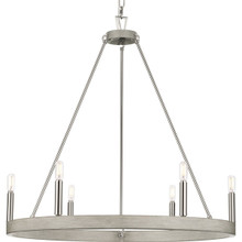 Galloway Collection Six-Light 28.25" Brushed Nickel Modern Farmhouse Chandelier with Grey Washed Oak Accents - Dry Location Listed