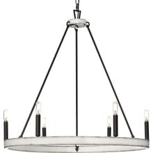 Galloway Collection Six-Light 28.25" Matte Black Modern Farmhouse Chandelier with Distressed White Accents - Dry Location Listed
