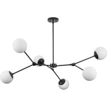 Haas Collection Six-Light Matte Black Mid-Century Modern Chandelier - Dry Location Listed