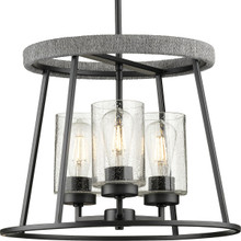 Laramie Collection Three-Light Matte Black Rustic Modern Clear Seeded Glass Chandelier - Dry Location Listed