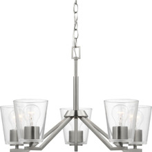 Vertex Collection Five-Light Brushed Nickel Clear Glass Contemporary Chandelier - Dry Location Listed