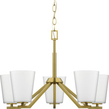 Vertex Collection Five-Light Brushed Gold Etched White Contemporary Chandelier - Dry Location Listed