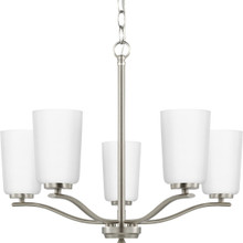 Adley Collection Five-Light Brushed Nickel Etched White Opal Glass New Traditional Chandelier - Dry Location Listed