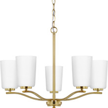 Adley Collection Five-Light Satin Brass Etched White Glass New Traditional Chandelier - Dry Location Listed