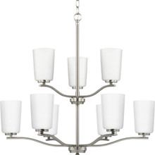 Adley Collection Nine-Light Brushed Nickel Etched White Opal Glass New Traditional Chandelier - Dry Location Listed