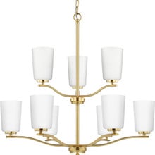 Adley Collection Nine-Light Satin Brass Etched White Glass New Traditional Chandelier - Dry Location Listed