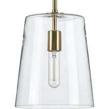 Clarion Collection One-Light Satin Brass Clear Glass Transitional Pendant - Dry Location Listed - Model P500241-012