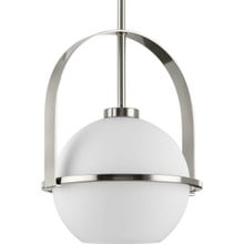 Delayne Collection One-Light Mid-Century Modern Brushed Nickel Etched Opal Glass Pendant Light - Dry Location Listed - Model P500358-009