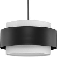 Silva Collection Three-Light Matte Black White Linen Shade Pendant - Dry Location Listed - Model P500399-31M
