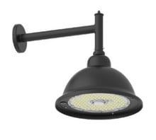 LED Designer Bell Post Light - 16 Inch Diameter - Watt Selectable 100/80/50W - 110-277V - Color Temperature Selectable 30/40/50K - Dimmable - Black Finish - With Straight Arm Wall Bracket