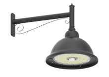 LED Designer Bell Post Light - 16 Inch Diameter - Watt Selectable 100/80/50W - 110-277V - Color Temperature Selectable 30/40/50K - Dimmable - Black Finish - With Decorative Straight Arm Pole Bracket