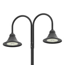 LED Designer Bell Post Light - 20 Inch Diameter - Watt Selectable 100/80/50W - 110-277V - Color Temperature Selectable 30/40/50K - Dimmable - Black Finish - With Double Bell Post Arm Pole Mount & 4 Inch Adapter