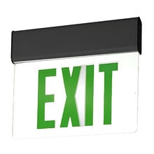 LED Edgelit Exit Sign- Surface Mount Black Aluminum Canopy with ClearPanel and Green Lettering - With Battery Back-Up