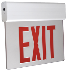LED Edge Lit Exit Sign- Surface Mount Aluminum Canopy with Clear Panel and Red Lettering - With Battery Back-Up