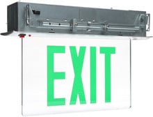 LED EdgeLit Exit Sign Recessed Mount - Aluminum Trim Plate with Clear Panel and Green Lettering