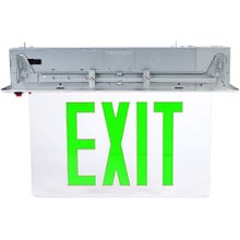 LED EdgeLit Exit Sign Recessed Mount - White Canopy with Clear Panel and Green Lettering