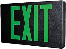 Black LED Steel Housing Exit Sign w/ Battery Back Up - Green Lettering - With Battery Back-Up